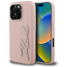 KARL LAGERFELD - Karl Lagerfeld Mobilskal F&ouml;r iPhone 16 Pro Max FW Grained Signature Logo - Rosa
