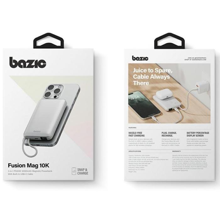 ENERGEA - Bazic Fusion MagSafe PowerBank 10000mAh med USB-C Kabel - Grå