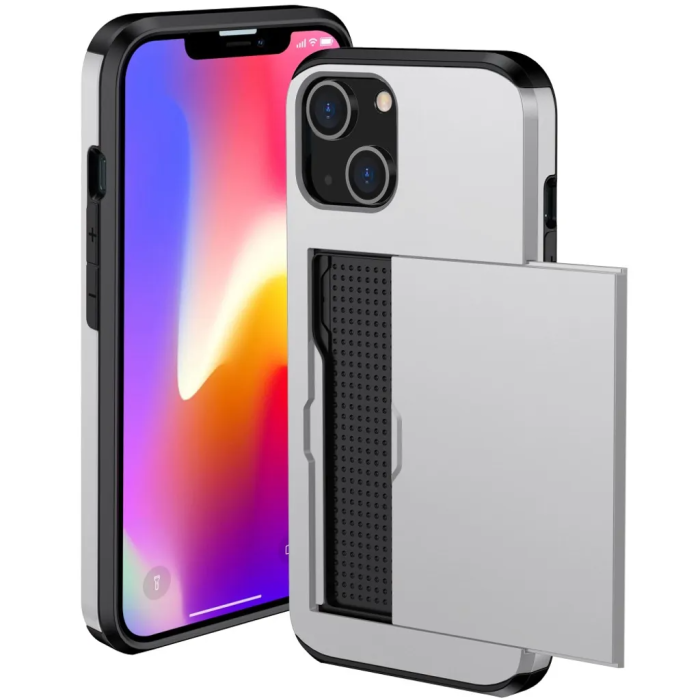 Taltech - iPhone 15 Plus Mobilskal Korthållare - Silver