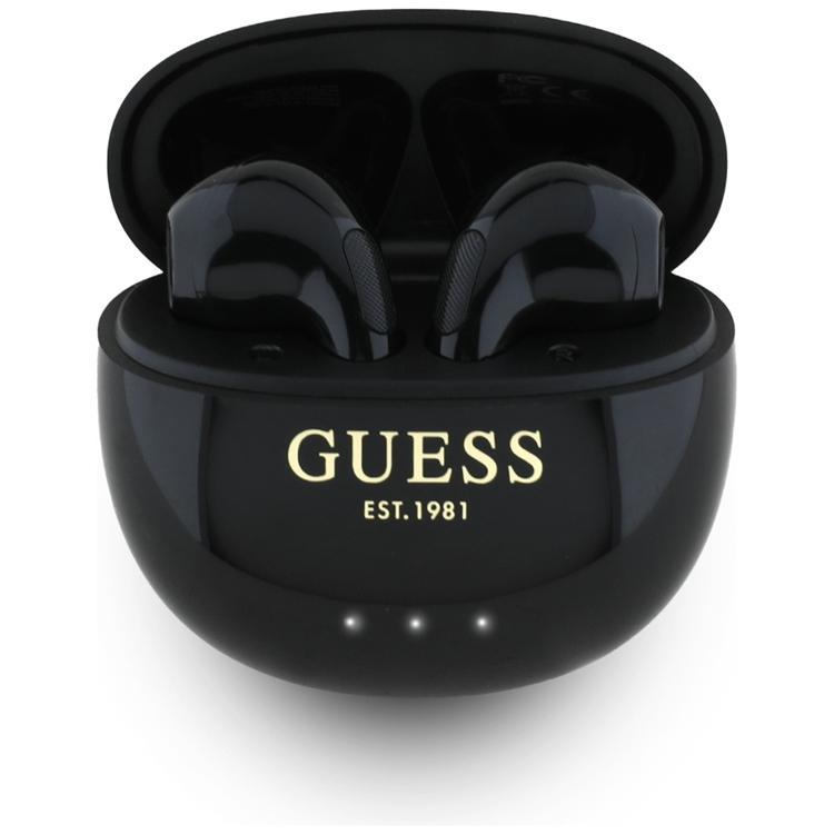 Guess TWS In-Ear Hörlurar Glossy Effect Egg Shape Printed Logo - Svart