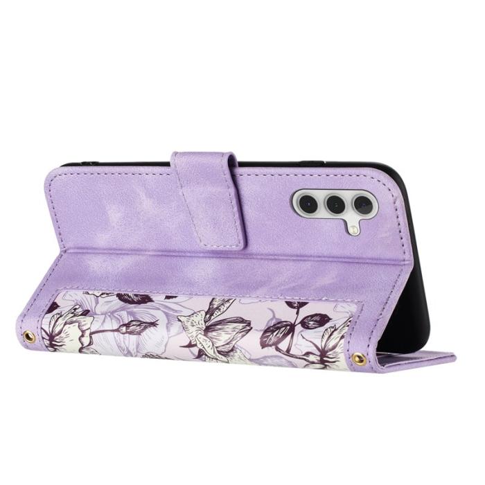 OEM - Mobilskal till Samsung Galaxy S26 Plus PU Läder Blommönster - Lila
