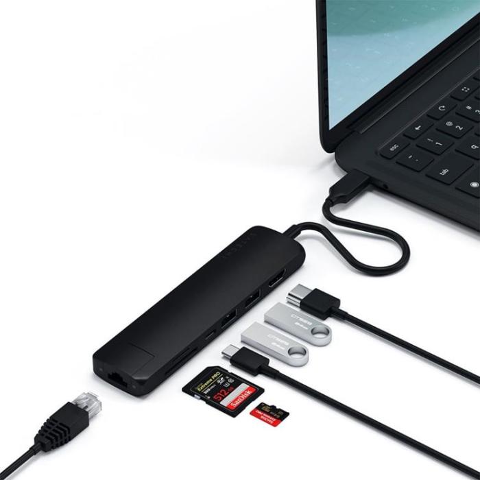 Satechi - Satechi USB-C MultiPort Ethernet, HDMI, USB 3.0 portar samt kortläsare