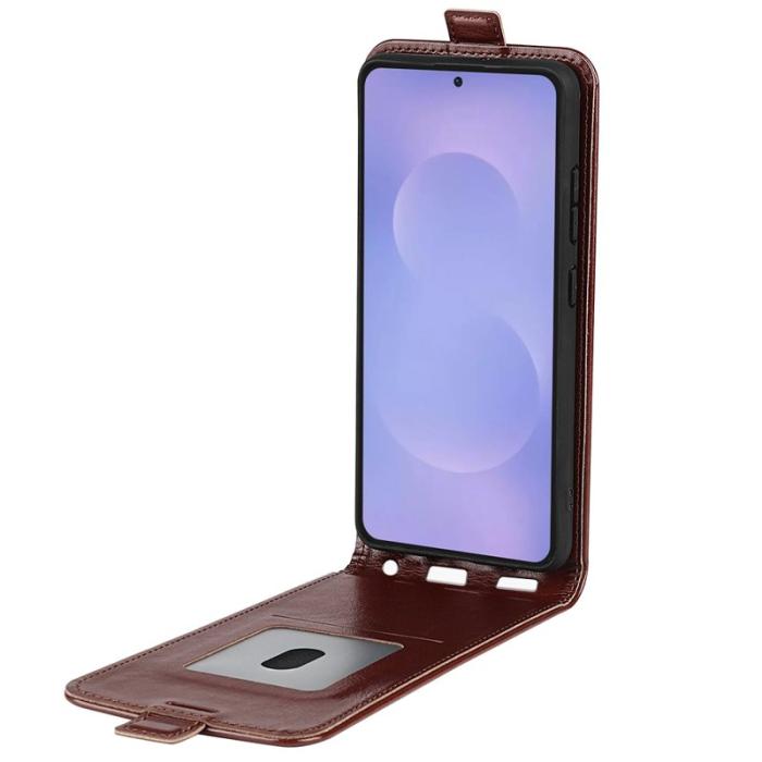OEM - Mobilskal till Samsung Galaxy S26 Med Kortfack Vertikal Flip Äkta Läder - Brun