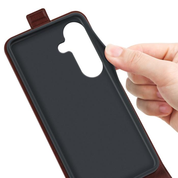 OEM - Mobilskal till Samsung Galaxy S26 Med Kortfack Vertikal Flip Äkta Läder - Brun