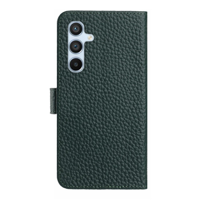 A-One Brand - Galaxy S25 Plus Plånboksfodral Äkta Läder Litchi - Grön