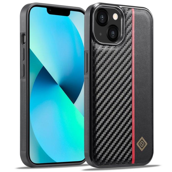 LC.imeeke - LC.IMEEKE iPhone 13 Fodral KonstLäder - Kolfibertextur - Svart