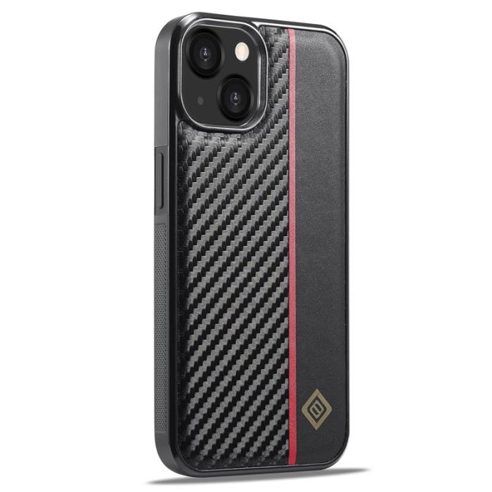 LC.imeeke - LC.IMEEKE iPhone 13 Fodral KonstLäder - Kolfibertextur - Svart