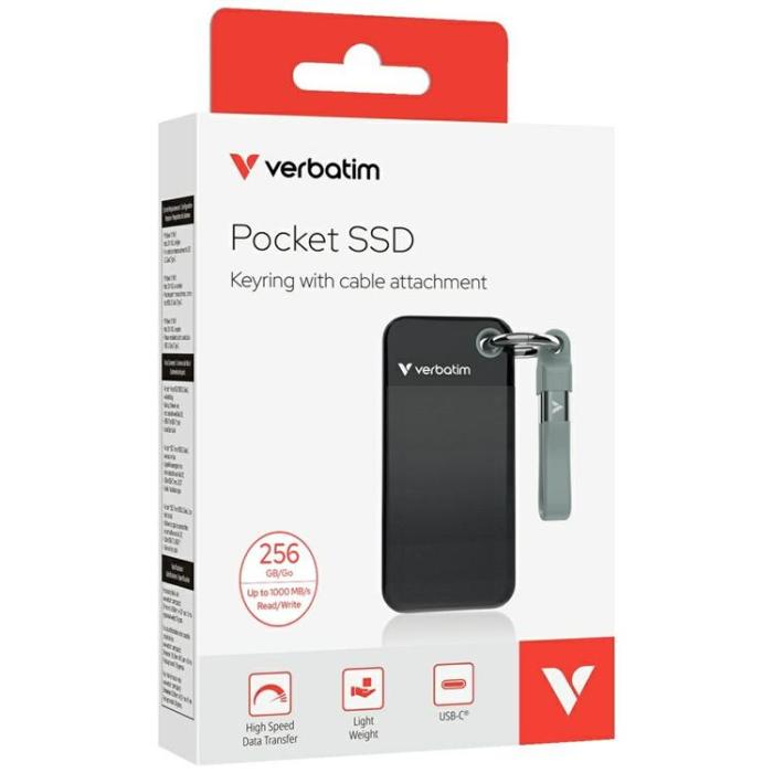 Verbatim - Verbatim Extern hårddisk Pocket SSD 256GB USB-C 3.2 Gen 2 - Svart/Grå