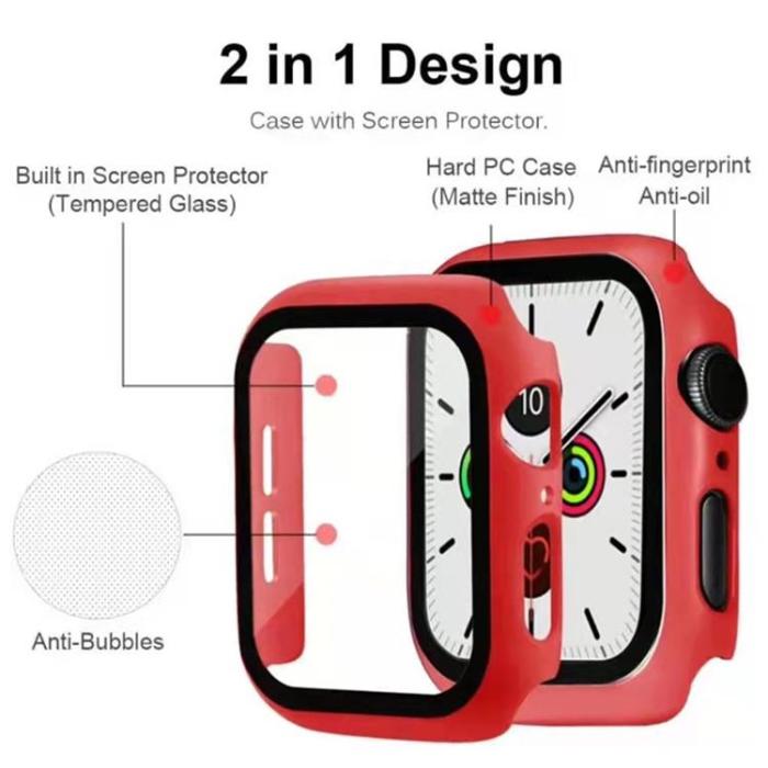 OEM - 2-in-1 Skal Och Härdat Glas Skärmskydd Apple Watch 7 45 mm - Röd