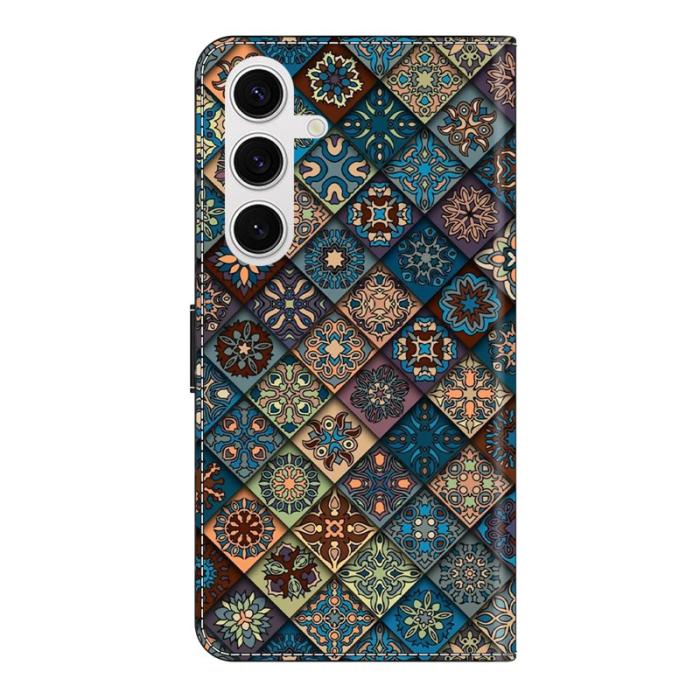 OEM - Samsung Galaxy S26 Fodral Mönstertryck Ställ Läder Flip - Blå Blommig