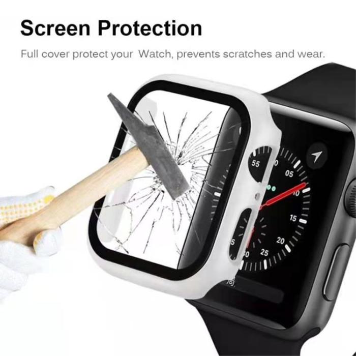 A-One Brand - 2-in-1 Skal Och Härdat Glas Skärmskydd Apple Watch 7 41 mm - Vit
