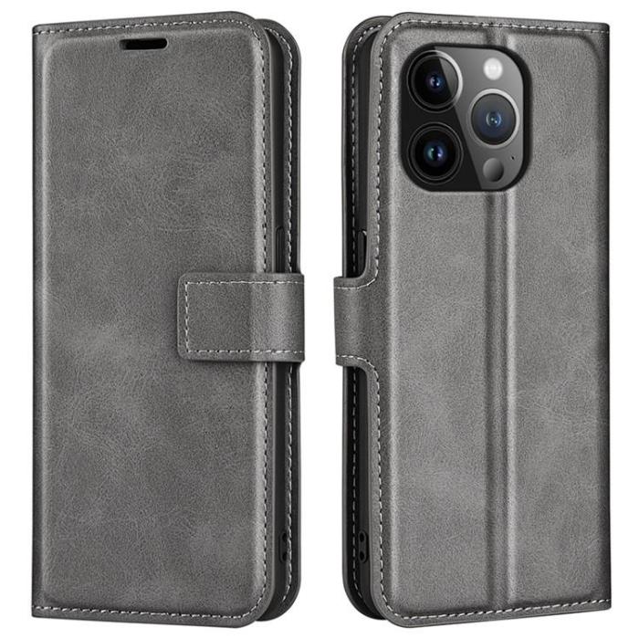 OEM - iPhone 15 Pro Plånboksfodral Calf Flip Folio - Grå