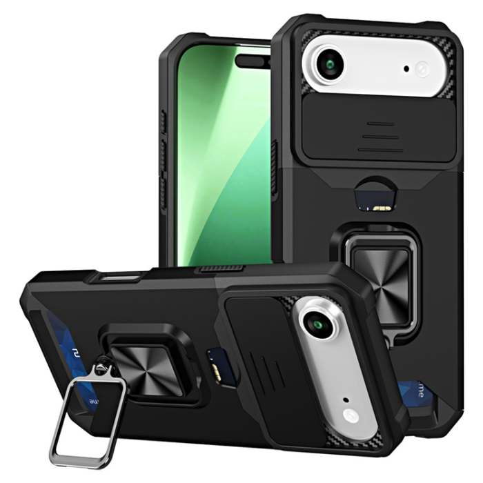 A-One Brand - iPhone Air Mobilskal Slide Lens Lid med Kortfack - Svart