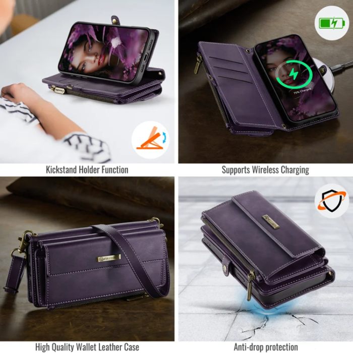 Caseme - Caseme iPhone 16e Plånboksfodral RFID Blocking Zipper - Lila