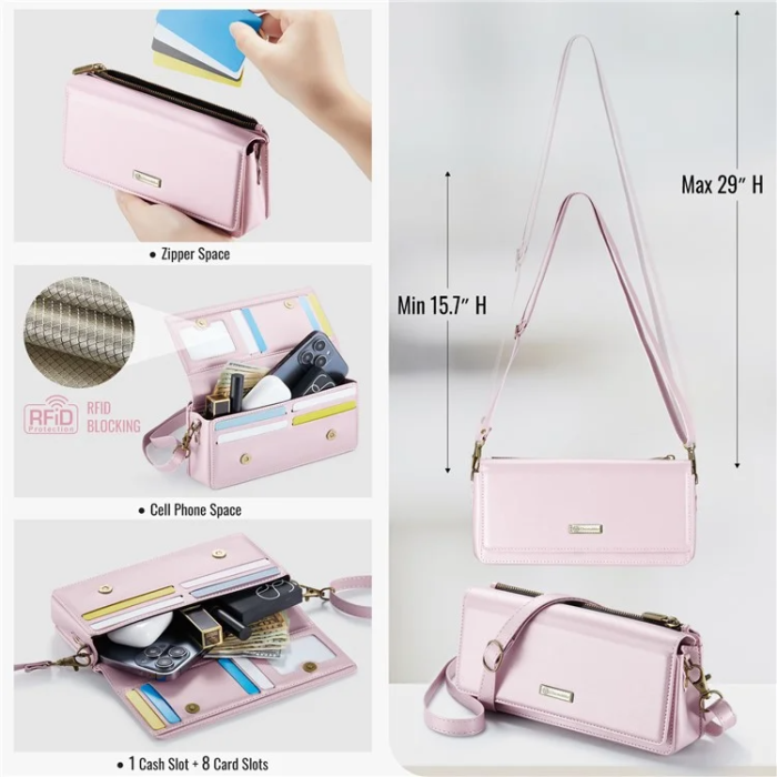 Caseme - CASEME Crossbody Väska RFID Blocking Me30 Max Läder - Rosa