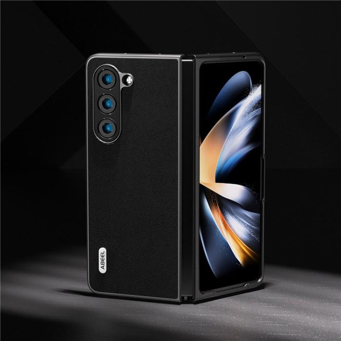 ABEEL - ABEEL Galaxy Z Fold 5 Mobilskal Äkta Cow Läder - Svart