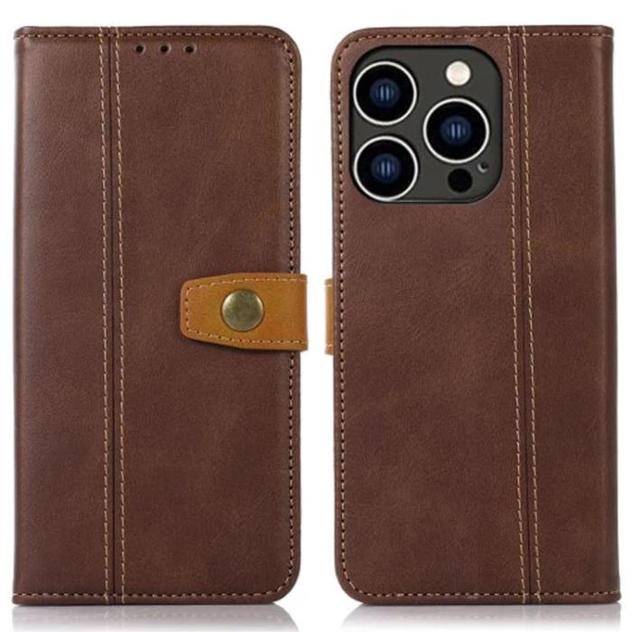 Taltech - iPhone 15 Pro Plånboksfodral Skinnimmitation - Brun