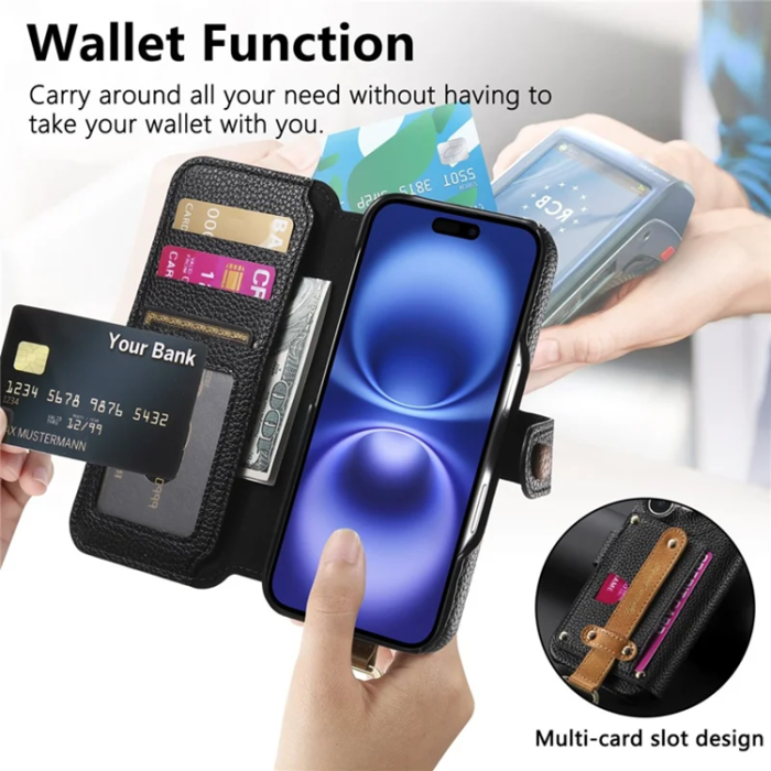 A-One Brand - iPhone 17 Pro Plånboksfodral RFID Blocking Zipper - Svart