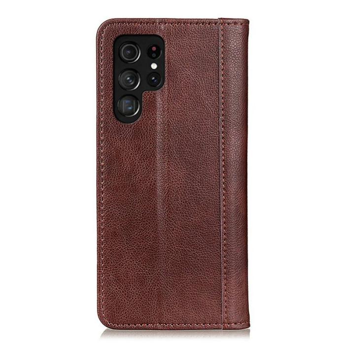 OEM - Samsung Galaxy S26 Ultra Plånboksfodral Äkta Läder Litchi Textur - Brun