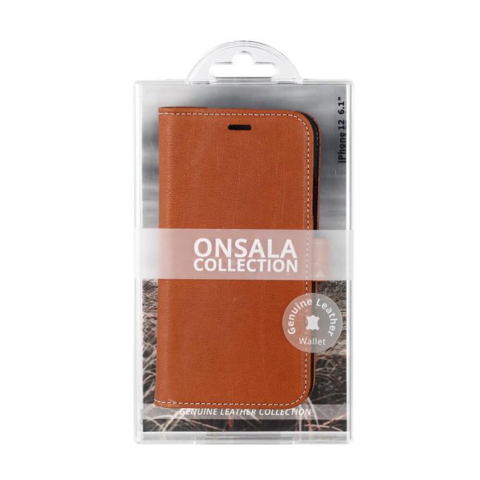 Onsala - Onsala MobilPlånboksfodral Äkta Läder iPhone 12 & 12 Pro - Brun