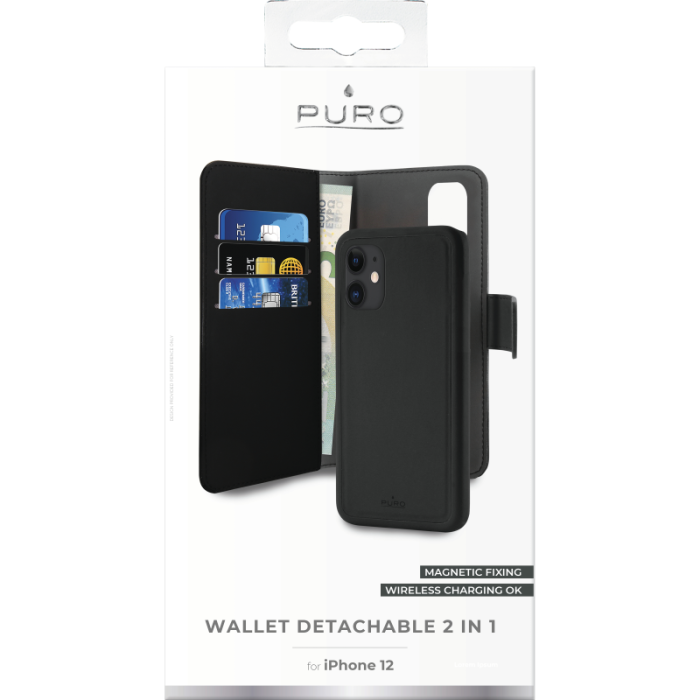 UTGATT1 - Puro EcoLeather Avtagbart Plånboksfodral iPhone 12 Mini - Svart