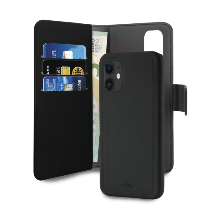 UTGATT1 - Puro EcoLeather Avtagbart Plånboksfodral iPhone 12 Mini - Svart