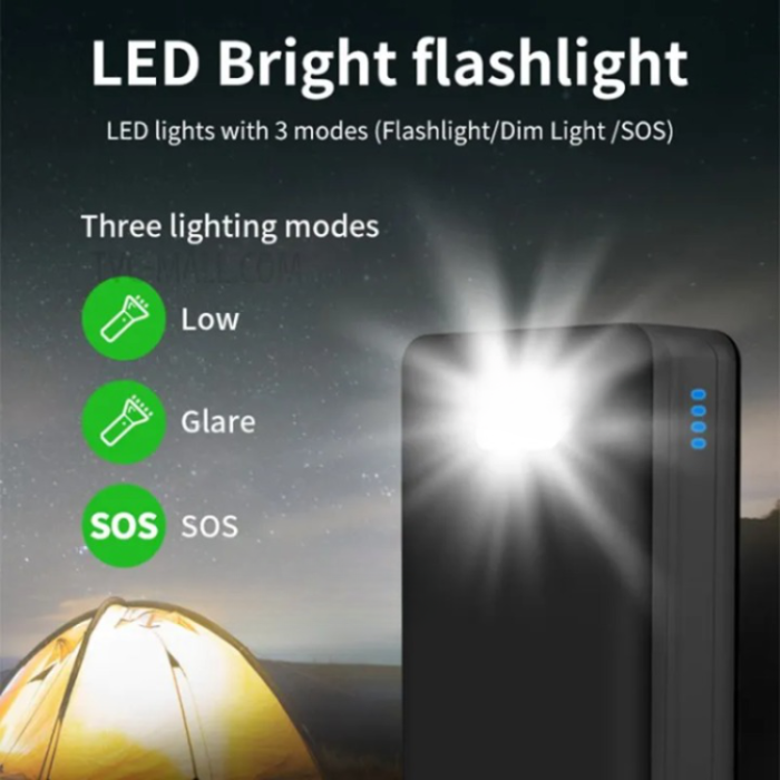 A-One Brand - Solar Powerbank 50000mAH med Camping Light - Svart