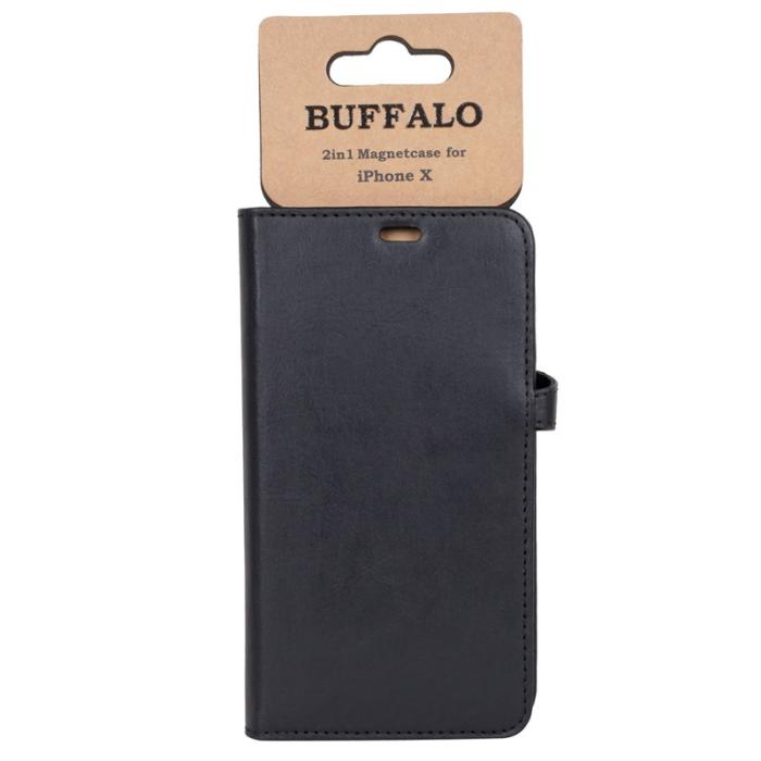 UTGATT4 - GEAR Buffalo äkta läder Plånboksfodral iPhone XS / X - Svart