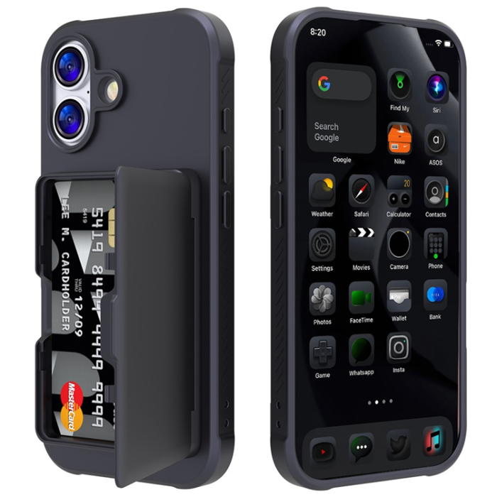 A-One Brand - iPhone 17 Mobilskal Korthållare Mirror Kickstand - Svart