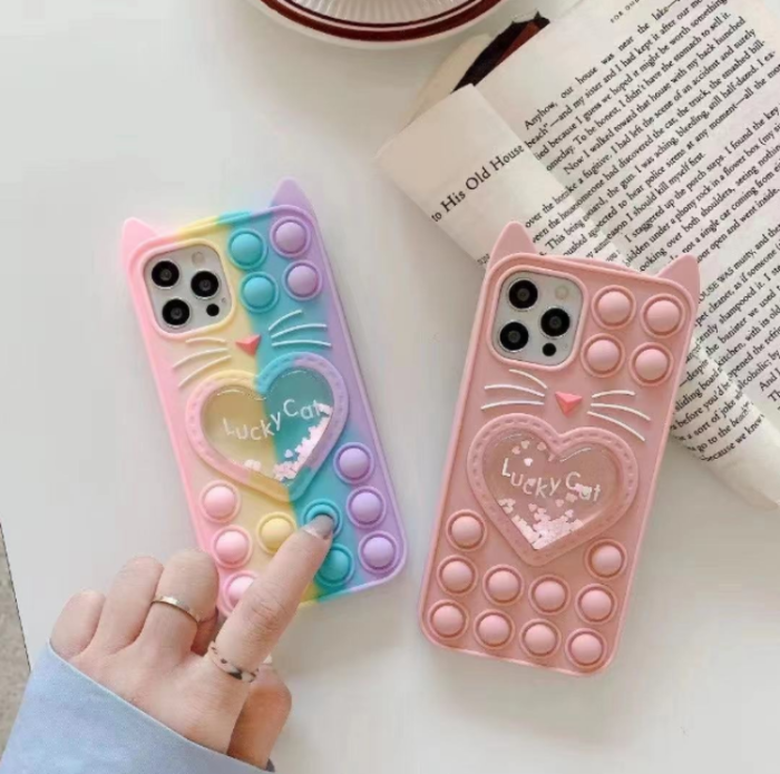 UTGATT5 - Love Cat Pop it Fidget Skal iPhone 7/8/SE 2020 - Rainbow