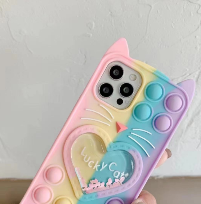 UTGATT5 - Love Cat Pop it Fidget Skal iPhone 7/8/SE 2020 - Rainbow