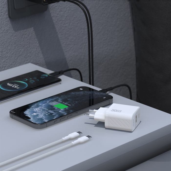 Dudao - Dudao Snabbladdare USB-C USB-A PD 30W GaN med USB-C Kabel A27TCEU - Svart