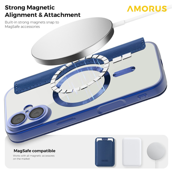Amorus - AMORUS iPhone 17 Plånboksfodral MagSafe RFID Blocking - Sapphire