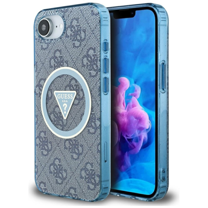 Guess - Guess iPhone 16e Mobilskal Magsafe Metal Glitter - Blå