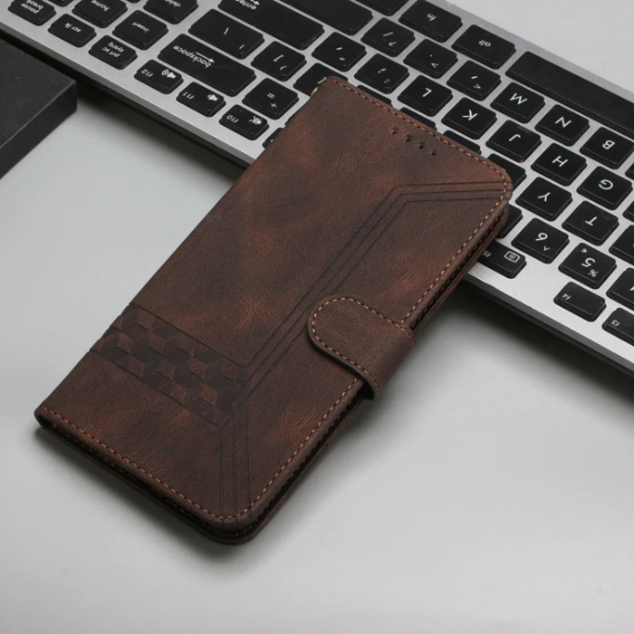 A-One Brand - iPhone 17 Pro Max Plånboksfodral Imprint Läder - Coffee