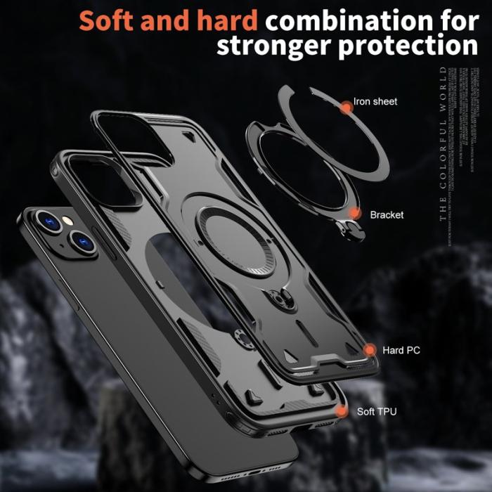 N/A - Mobilskal till iPhone 15 Plus Militärskydd Plast Kickstand - Svart