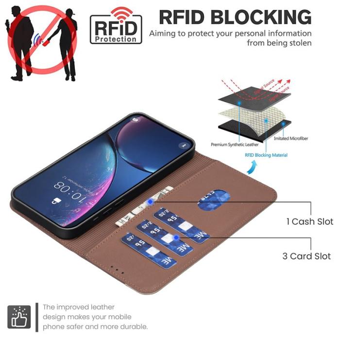 BINFEN COLOR - BINFEN Samsung Galaxy A57 Plånboksfodral Konstläder RFID Skydd - Brun