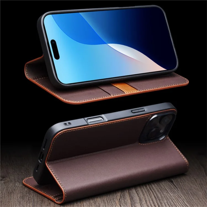 QIALINO - Qialino iPhone 16 Pro Max Plånboksfodral Äkta läder - Brun
