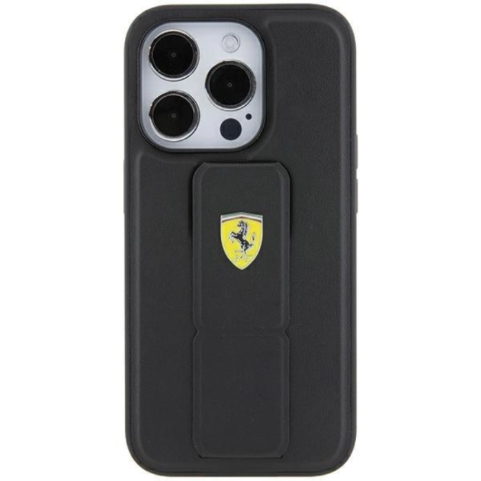 Ferrari - Ferrari iPhone 15 Pro Max Mobilskal Grip Stand Metal Logo - Svart