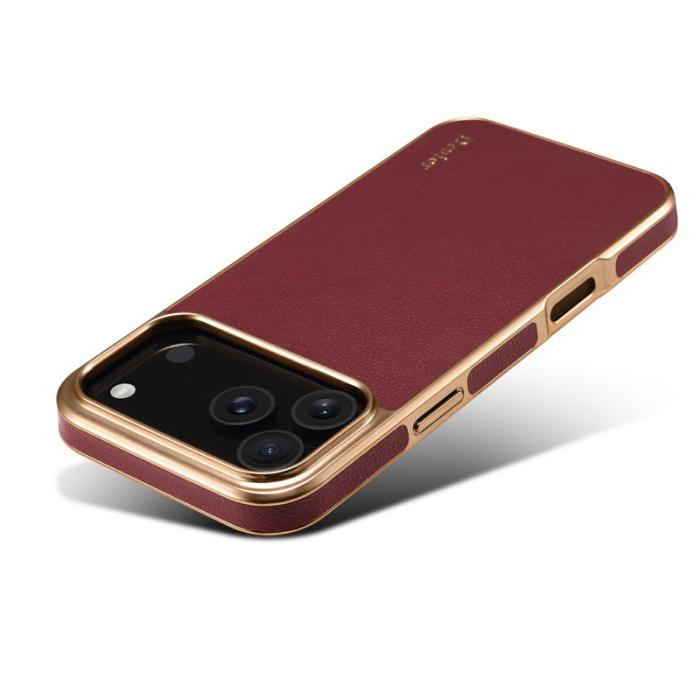 DENIOR - DENIOR Mobilskal till iPhone 17 Pro Äkta Läder PC + TPU Elektropläterad Röd