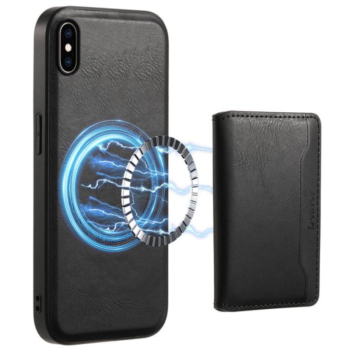 DENIOR - DENIOR iPhone XS Max Fodral Kickstand KonstLäder Svart