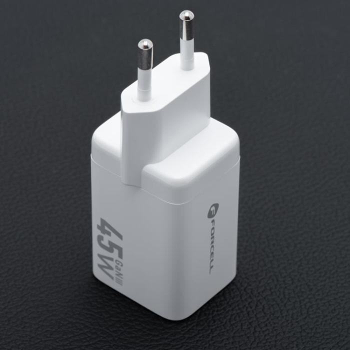 Forcell - Forcell GaN III Snabbladdare 45W 2x USB-C PD QC Mini - Vit