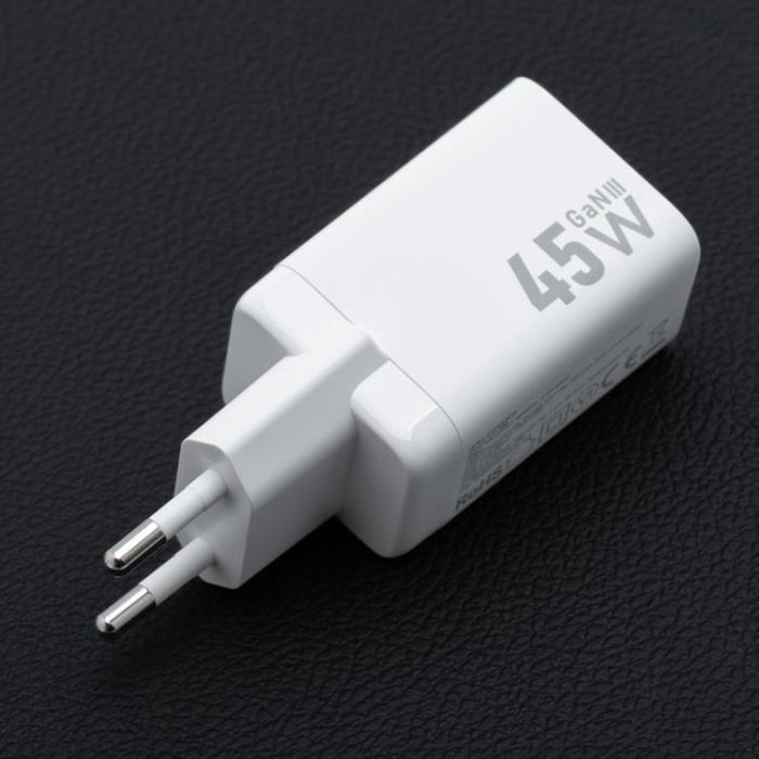 Forcell - Forcell GaN III Snabbladdare 45W 2x USB-C PD QC Mini - Vit