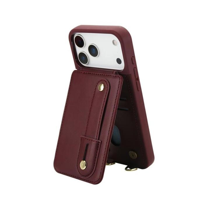 A-One Brand - iPhone 17 Pro Max Mobilskal korthållare Med Axelrem - Vinröd