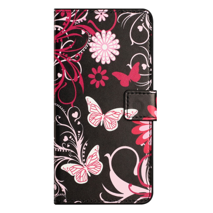 A-One Brand - iPhone 17 Pro Plånboksfodral Pattern Print Läder - Svart Fjäril