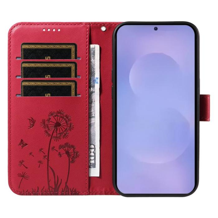 OEM - Samsung Galaxy S26+ Plånboksfodral Konstläder Med Rem Dandelion - Röd
