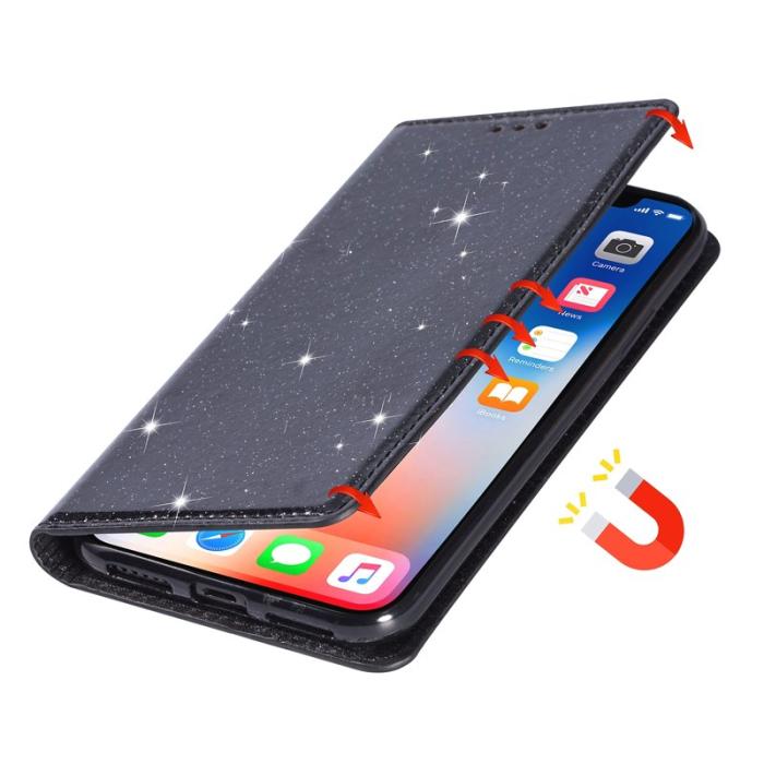 OEM - Mobilskal till SAMSUNG Galaxy S26 Glittrig PU Läder + TPU Kortfack - Svart