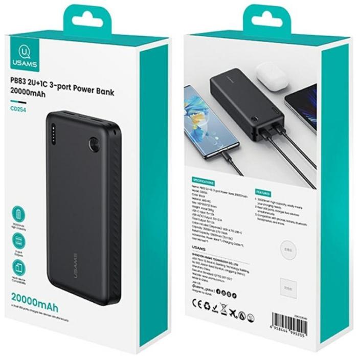 USAMS - USAMS Powerbank 20000mAh 2xUSB-A 1xUSB-C PB83