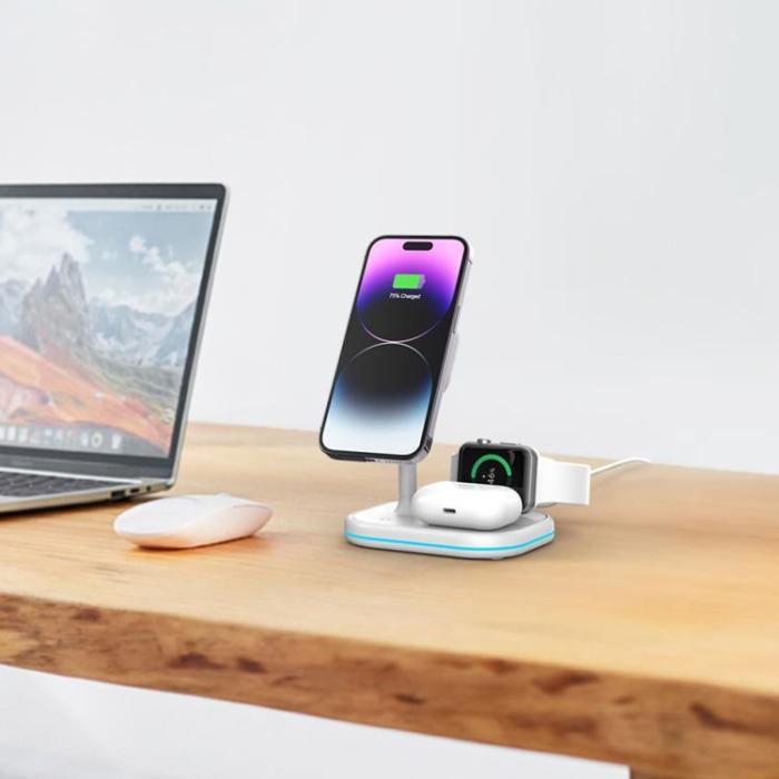 Tech-Protect - Tech-Protect 3-in-1 Trådlös Laddare Magsafe iPhone, Apple Watch, AirPods - Vit