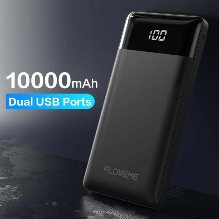 Floveme - Floveme Powerbank Twill Digital Display 10000mah - Svart